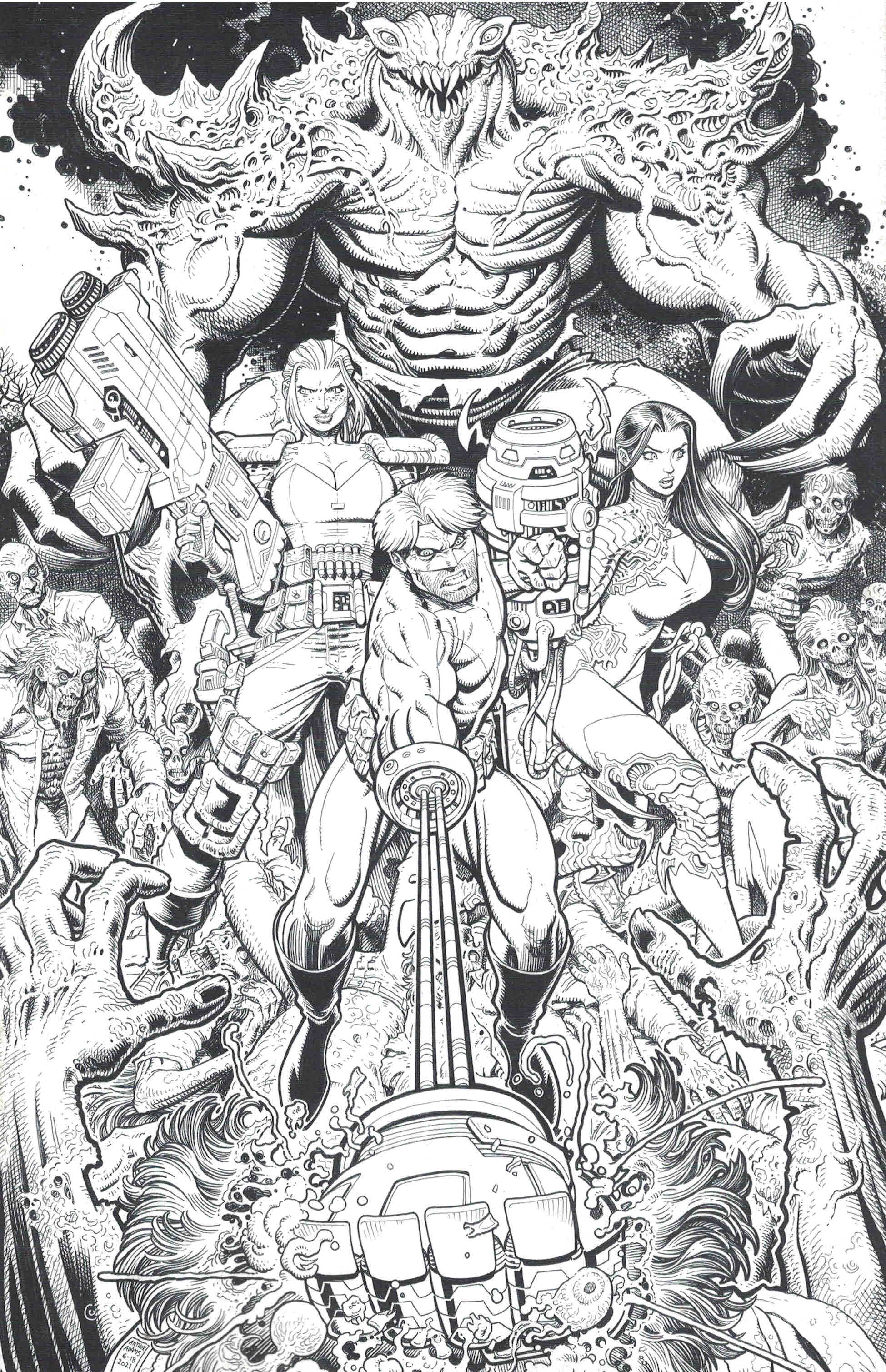 Skybound X 3 125 Arthur Adams B&W Variant Rick Grimes Image 2021